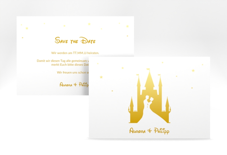 Save the Date-Karte Castle A6 Karte quer gold