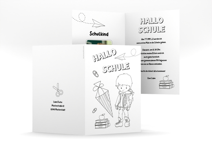Einschulungskarte Ausmalen A6 Klappkarte hoch weiss