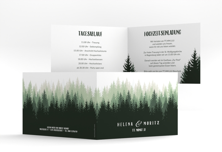 Hochzeitseinladung Forest A6 Klappkarte quer gruen