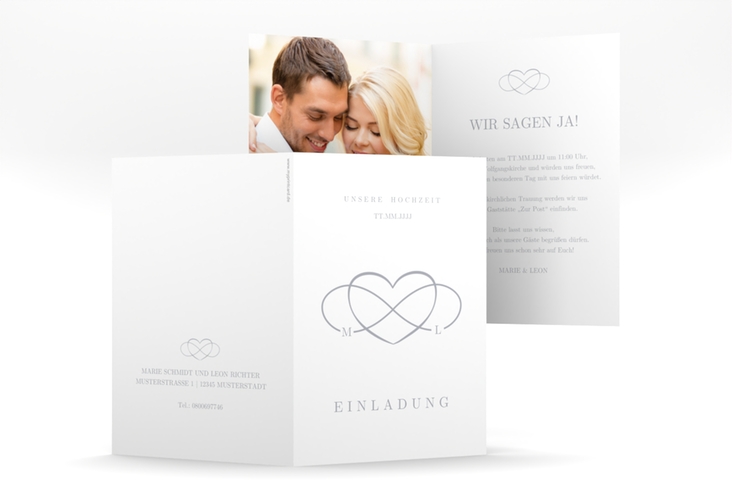 Einladungskarte Hochzeit Infinity A6 Klappkarte hoch grau hochglanz