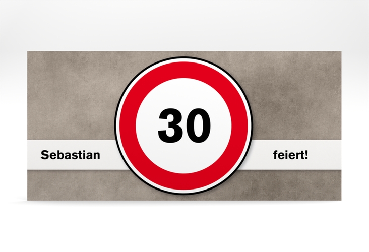 Einladung 30. Geburtstag Emil/Emma lange Karte quer grau