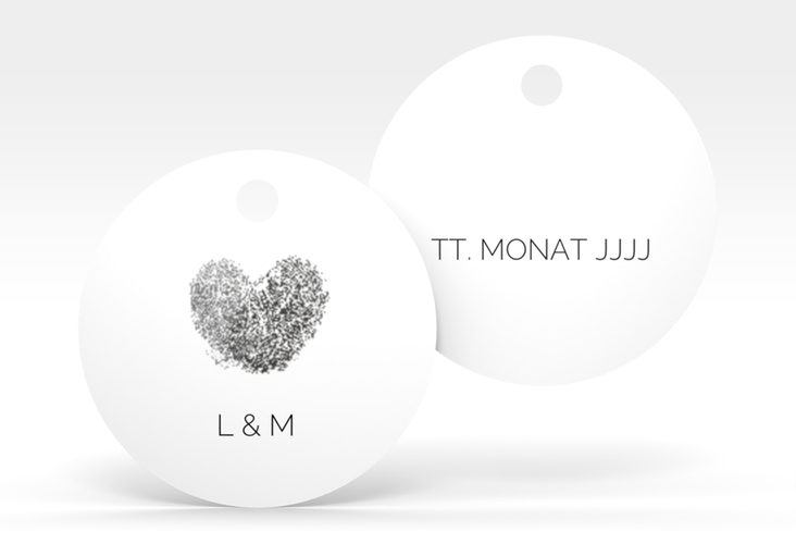 Geschenkanhänger Hochzeit Fingerprint Geschenkanhänger, rund schwarz schlicht mit Fingerabdruck-Motiv