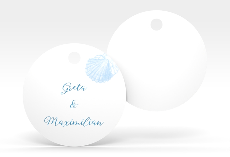 Geschenkanhänger Hochzeit Muschelreich Geschenkanhänger, rund blau