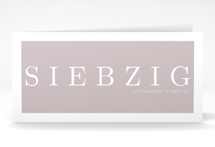 Einladung 70. Geburtstag Schlicht lange Klappkarte quer grau hochglanz