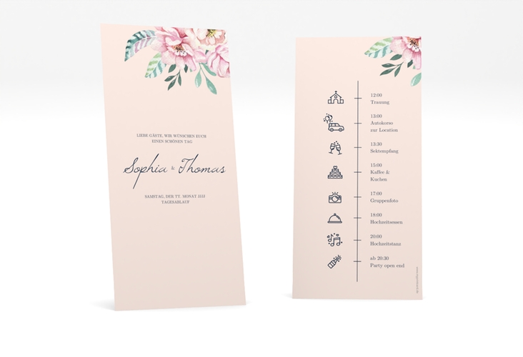 Tagesablauf Hochzeit Blooming lange Karte hoch rosa
