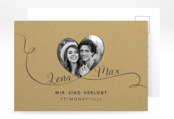 Verlobungskarte Hochzeit Herzensbund A6 Postkarte schwarz