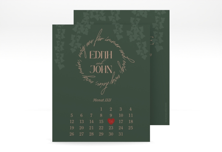 Save the Date-Kalenderblatt Efeugrün Kalenderblatt-Karte im Fantasy-Elfen-Design mit Efeu