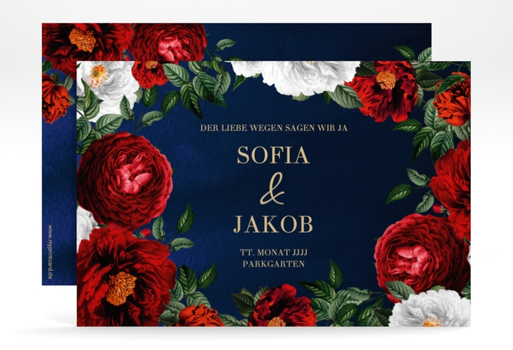 Save the Date-Karte Florista A6 Karte quer blau hochglanz