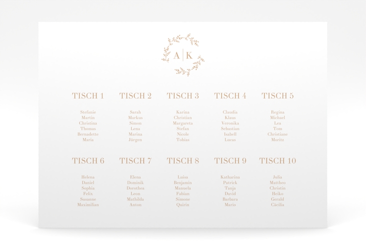 Sitzplan Poster Filigrana 70 x 50 cm Poster beige in reduziertem Design mit Initialen und zartem Blätterkranz