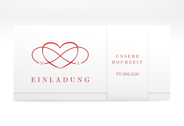 Hochzeitseinladung Infinity Wickelfalzkarte + Banderole rot