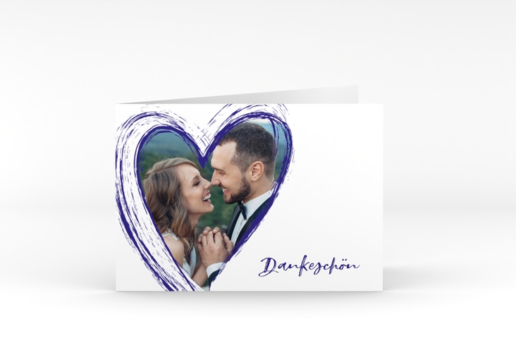 Danksagung Hochzeit Liebe A6 Klappkarte quer blau hochglanz