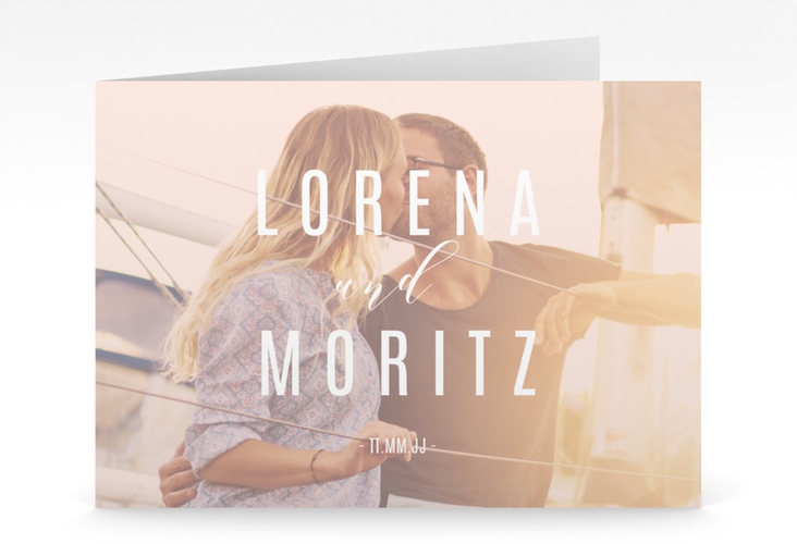 Hochzeitseinladung Memory mittlere Klappkarte quer rosa hochglanz