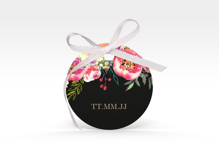 Geschenkanhänger Hochzeit Flowerbomb Geschenkanhänger, rund schwarz