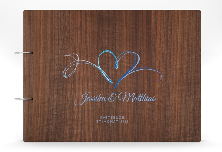 Gästebuch Holzcover Nussbaum Envie Holz-Cover, bedruckt blau