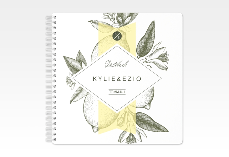Gästebuch Hochzeit Lemon Ringbindung gelb mit mediterranem Zitronen-Kupferstich