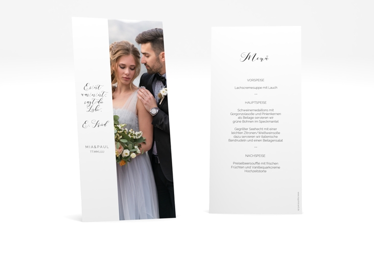 Menükarte Hochzeit Paperlove lange Karte hoch weiss