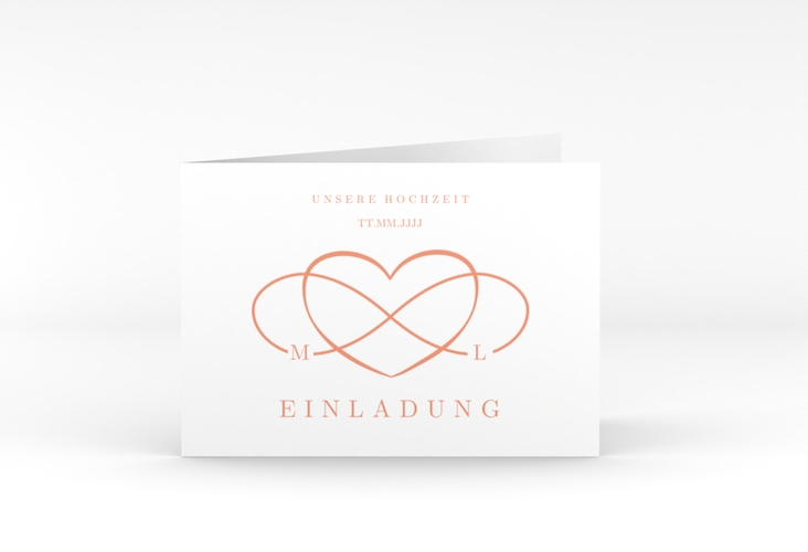Hochzeitseinladung Infinity A6 Klappkarte quer apricot