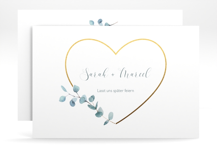 Change the Date-Karte Greenheart A6 Karte quer mit elegantem Herz und Eukalyptus-Zweig