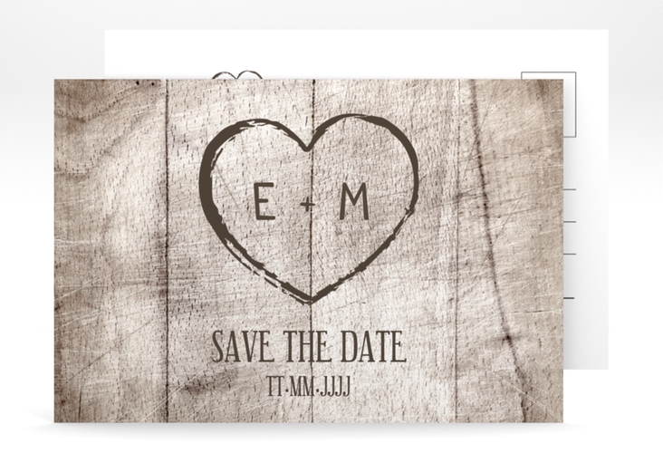 Save the Date-Postkarte Wood A6 Postkarte weiss hochglanz