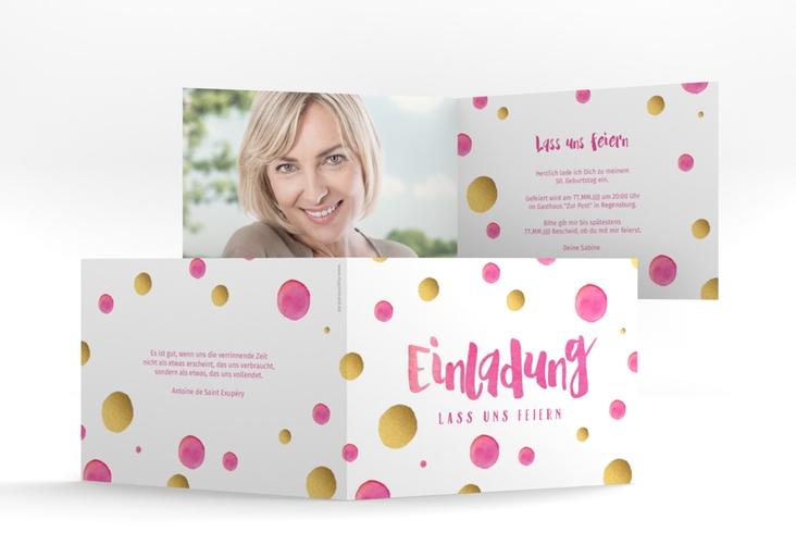 Einladung 50. Geburtstag Dots A6 Klappkarte quer