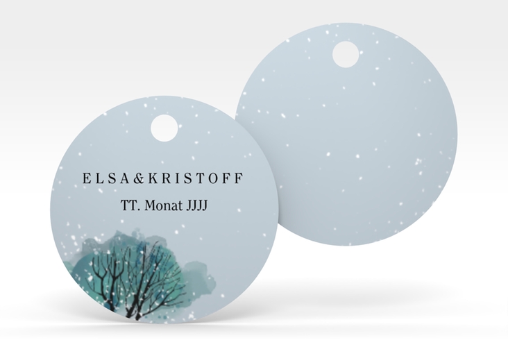 Geschenkanhänger Hochzeit Winterhochzeit Geschenkanhänger, rund blau