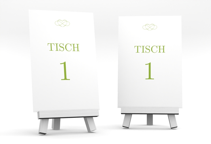 Tischnummer Hochzeit Infinity Tischaufsteller gruen