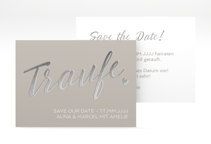 Save the Date-Visitenkarte Traufe Visitenkarte quer grau