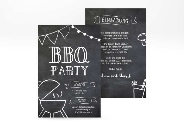 Party Einladung BBQ A6 Karte hoch schwarz fürs Grillfest