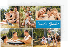 Foto-Postkarte Farbenfroh A6 Postkarte blau mit fünf Fotos