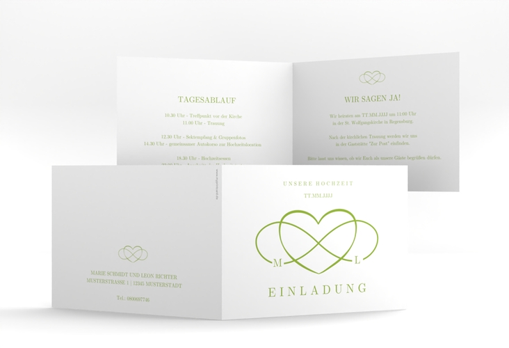 Hochzeitseinladung Infinity A6 Klappkarte quer gruen