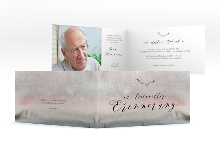 Trauerkarte Horizont lange Klappkarte quer grau in Aquarell-Optik