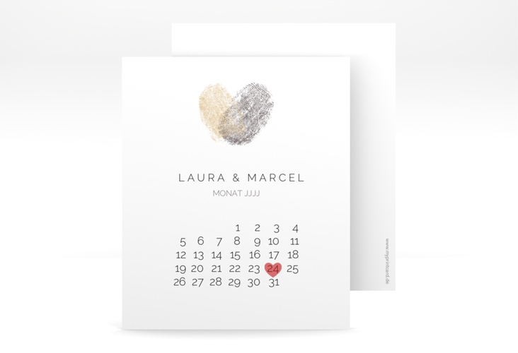 Save the Date-Kalenderblatt Fingerprint Kalenderblatt-Karte beige hochglanz schlicht mit Fingerabdruck-Motiv