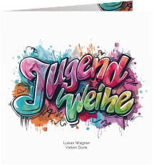 Danksagung Jugendweihe Stylewriting quadr. Klappkarte bunt
