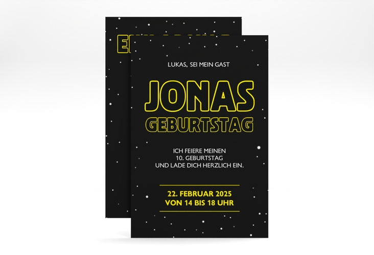 Einladungskarte Kindergeburtstag Star A6 Karte hoch schwarz für SciFi-Fans