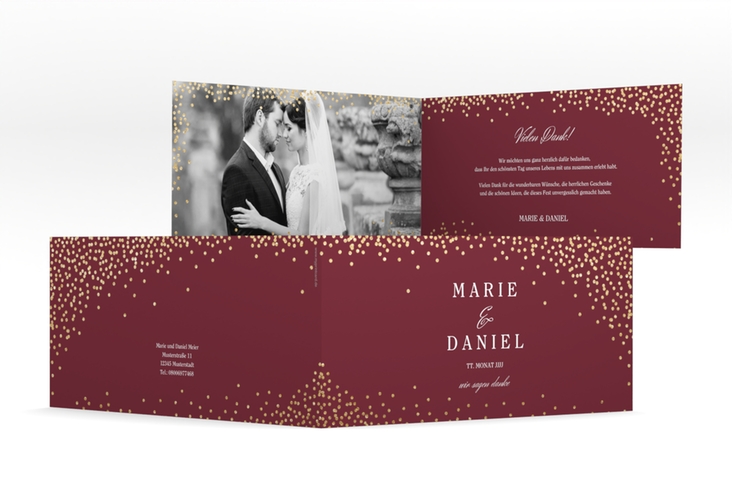Danksagung Hochzeit Glitter lange Klappkarte quer rot