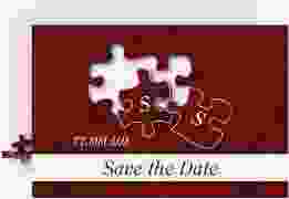 Save the Date-Karte Hochzeit Ravensburg A6 Karte quer rot mit zwei Puzzleteilen