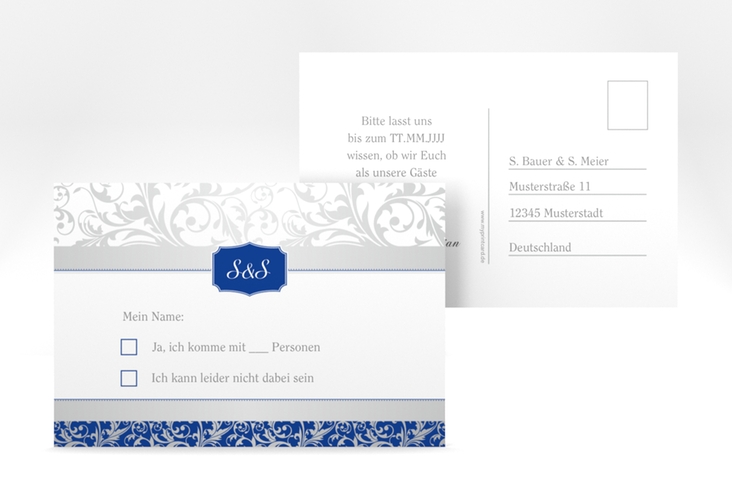 Antwortkarte Hochzeit Latina A6 Postkarte blau hochglanz