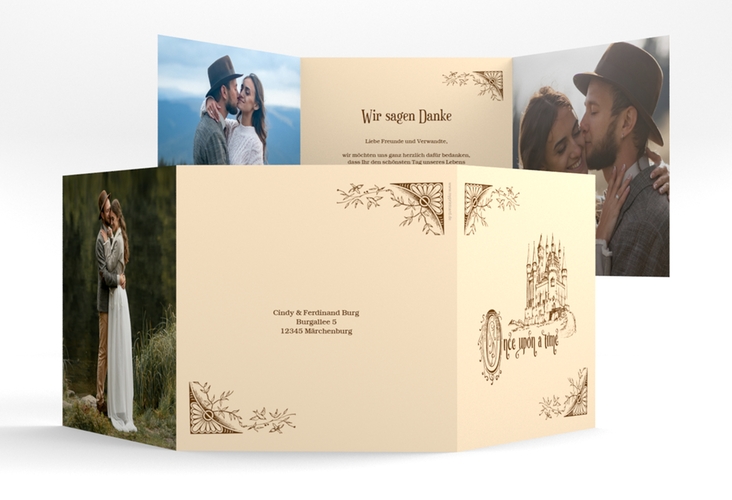 Dankeskarte Hochzeit Storybook quadr. Doppel-Klappkarte