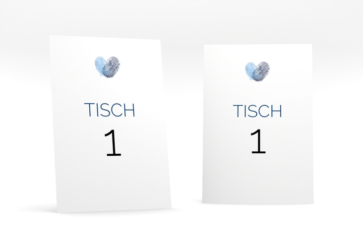 Tischnummer Hochzeit Fingerprint Tischaufsteller blau schlicht mit Fingerabdruck-Motiv