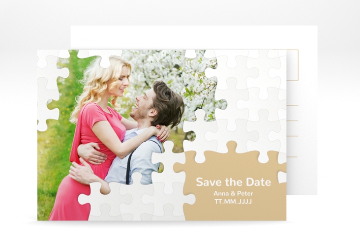 Save the Date-Postkarte Puzzle A6 Postkarte beige hochglanz