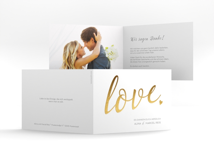 Danksagungskarte Hochzeit Glam A6 Klappkarte quer weiss