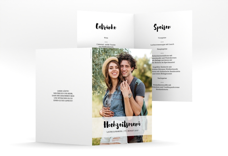 Menükarte Hochzeit Mirage A5 Klappkarte hoch weiss