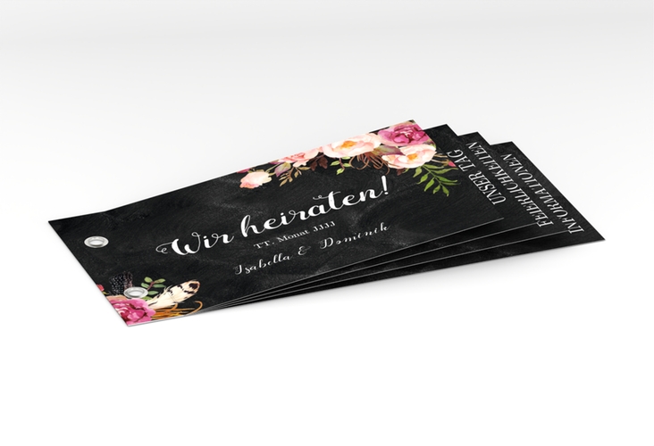 Hochzeitseinladung Flowers Booklet schwarz hochglanz mit bunten Aquarell-Blumen