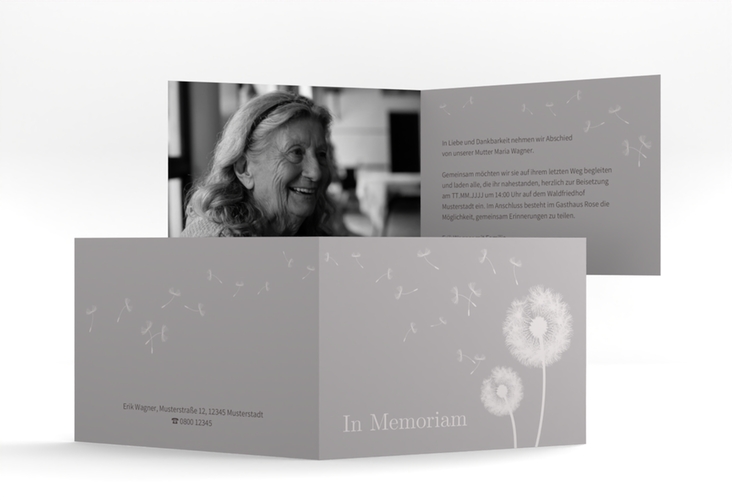 Trauerkarte Pusteblumen A6 Klappkarte quer grau