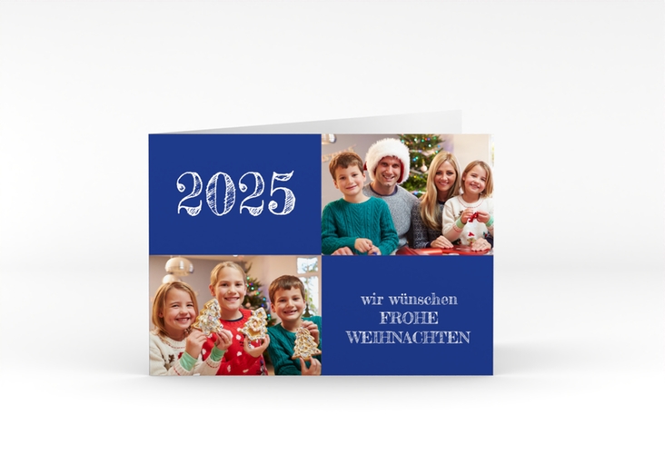 Weihnachtskarte Besinnlichkeit A6 Klappkarte quer blau hochglanz zum Personalisieren mit Jahreszahl