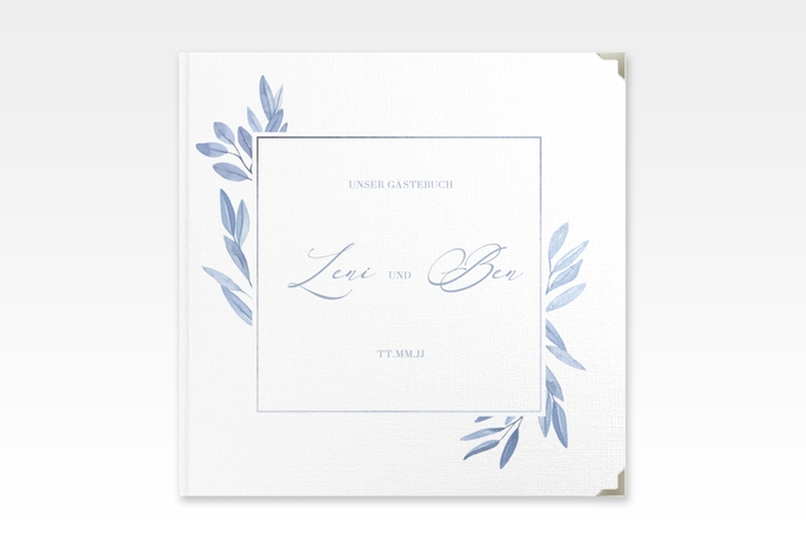 Gästebuch Selection Hochzeit Classicblue Leinen-Hardcover weiss mit geometrischem Herz und Rosen in Aquarell