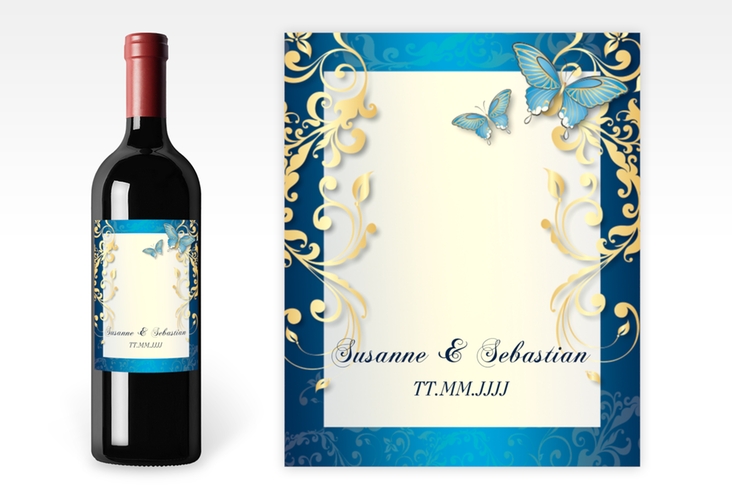 Weinflaschenetikett Hochzeit Toulouse Etikett Weinflasche 4er Set blau