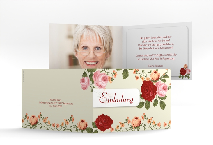 Einladung 70. Geburtstag Rosemarie A6 Klappkarte quer