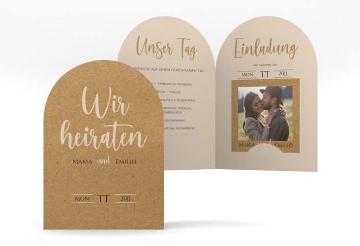 Einladungskarte Hochzeit Noble A6 Bogen-Klappkarte + Foto mit elegantem Schriftzug