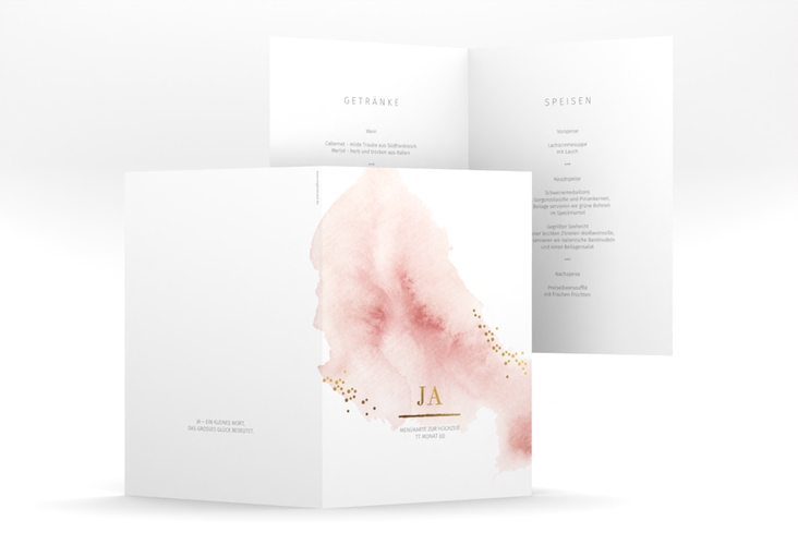 Menükarte Hochzeit Pastell A5 Klappkarte hoch rosa